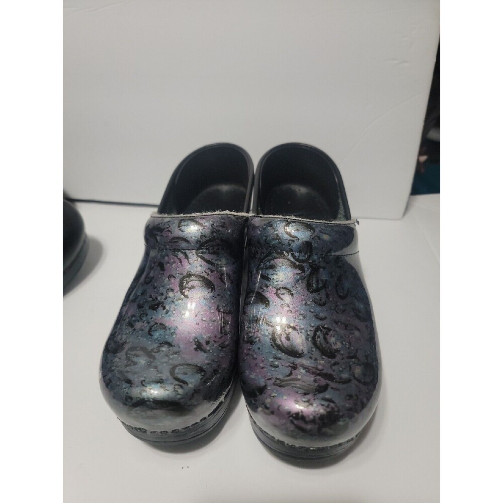 DANSKO CLOG Blue BLACK PATENT LEATHER SLIP ON SHOE WOMEN EU 36 US 6